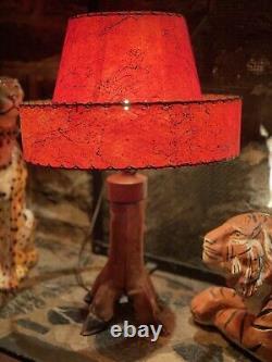 Vintage Mid Century Modern MCM Two-Tier Fiberglass Red & Black Lamp Shade Rare