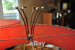 Vintage Mid Century Modern Pair Lamps Shades Red Starburst