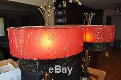 Vintage Mid Century Modern Pair Lamps Shades Red Starburst Majestic