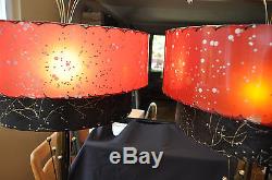 Vintage Mid Century Modern Pair Lamps Shades Red Starburst Majestic