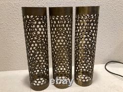 Vintage Mid Century Modern Perforated Brass Cylinder Shades Lamp Parts Set of 3