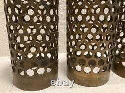 Vintage Mid Century Modern Perforated Brass Cylinder Shades Lamp Parts Set of 3