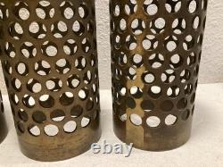 Vintage Mid Century Modern Perforated Brass Cylinder Shades Lamp Parts Set of 3 Vintage Mid Century Modern Perforated Brass Cylinder Shades Lamp Parts Set of 3