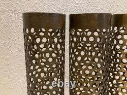 Vintage Mid Century Modern Perforated Brass Cylinder Shades Lamp Parts Set of 3