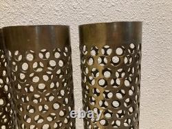 Vintage Mid Century Modern Perforated Brass Cylinder Shades Lamp Parts Set of 3
