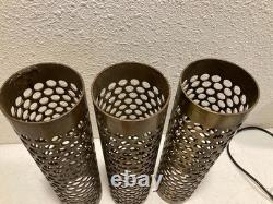 Vintage Mid Century Modern Perforated Brass Cylinder Shades Lamp Parts Set of 3