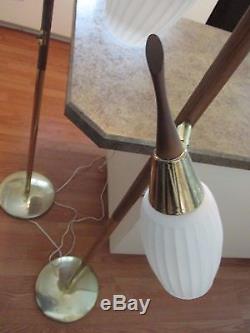 Vintage Mid-Century Modern Retro Glass Shades TWO Matching SALEM Floor Lamps