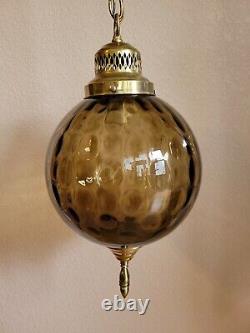 Vintage Mid Century Modern Round Amber Globe Swag Chain Hanging Ceiling Light