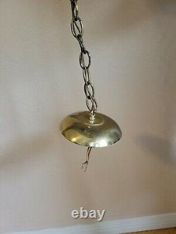 Vintage Mid Century Modern Round Amber Globe Swag Chain Hanging Ceiling Light