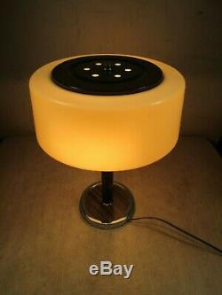 Vintage Mid Century Modern Table Lamp With Hard Plastic Shade Wood Grain