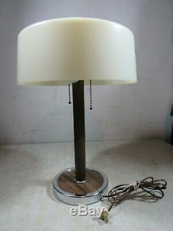 Vintage Mid Century Modern Table Lamp With Hard Plastic Shade Wood Grain