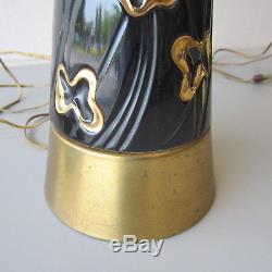 Vintage Mid-Century Modern Table Lamps Brass Black Ceramic withFiberglass Shades