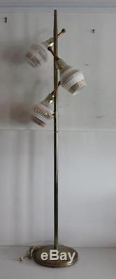 Vintage Mid Century Modern Tension Danish Floor Pole Lamp with 3 Glass Shades 60