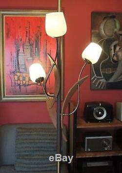 Vintage Mid Century Modern Tension Pole Danish Floor Lamp with 3 Tulip Shades