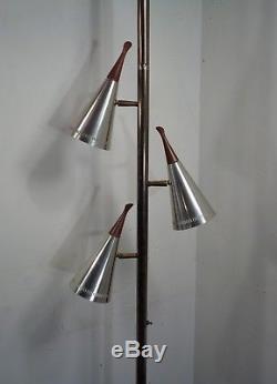 Vintage Mid Century Modern Tension Pole Lamp Floor Perforated Shades Retro