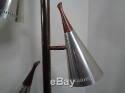 Vintage Mid Century Modern Tension Pole Lamp Floor Perforated Shades Retro