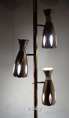 Vintage Mid Century Modern Tension Pole Lamp Perforated Shades Lampcraft Chicago
