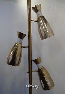 Vintage Mid Century Modern Tension Pole Lamp Perforated Shades Lampcraft Retro