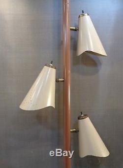 Vintage Mid Century Modern Tension Pole Lamp Perforated Shades Retro