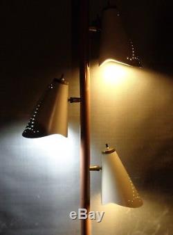 Vintage Mid Century Modern Tension Pole Lamp Perforated Shades Retro