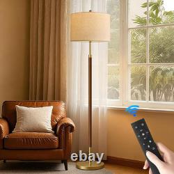 Vintage Mid Century Modern Wood Floor Lamp with Remote Dimming & Boho Shade