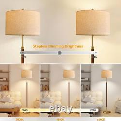 Vintage Mid Century Modern Wood Floor Lamp with Remote Dimming & Boho Shade
