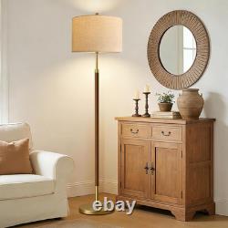 Vintage Mid Century Modern Wood Floor Lamp with Remote Dimming & Boho Shade