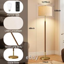 Vintage Mid Century Modern Wood Floor Lamp with Remote Dimming & Boho Shade