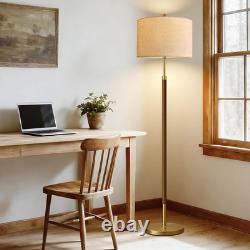 Vintage Mid Century Modern Wood Floor Lamp with Remote Dimming & Boho Shade