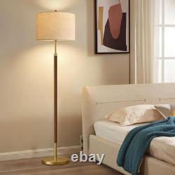 Vintage Mid Century Modern Wood Floor Lamp with Remote Dimming & Boho Shade
