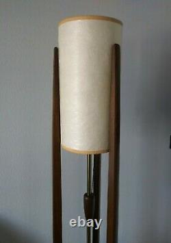 Vintage Mid Century Modern Wood Table Lamp or Floor with Original Shade