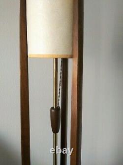 Vintage Mid Century Modern Wood Table Lamp or Floor with Original Shade