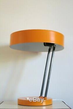 Vintage Mid Century Orange & Black UFO Saucer Shade Space Age Desk Lamp
