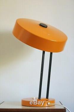 Vintage Mid Century Orange & Black UFO Saucer Shade Space Age Desk Lamp