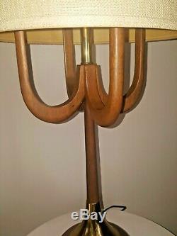 Vintage Mid Century Pearsall Modeline Danish Teak Wood Lamp with Double Shades EUC