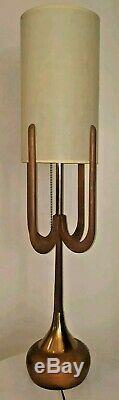 Vintage Mid Century Pearsall Modeline Danish Teak Wood Lamp with Double Shades EUC