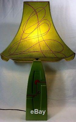 Vintage Mid Century Pop Art Ceramic Lamp & Shade 3-way Switch 32H