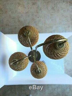 Vintage Mid Century Retro Atomic 4 Arm Waterfall Table Lamp With Wicker Shades