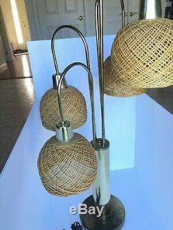 Vintage Mid Century Retro Atomic 4 Arm Waterfall Table Lamp With Wicker Shades
