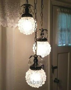 Vintage Mid Century Swag Glass Lamp Light Hollywood Regency 3 Tier Pineapple