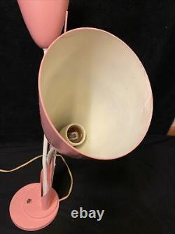 Vintage Mid Century Table Lamp Cattail Lily Double Cone Shades Pink & White 3way