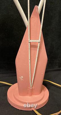 Vintage Mid Century Table Lamp Cattail Lily Double Cone Shades Pink & White 3way