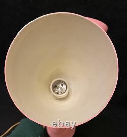 Vintage Mid Century Table Lamp Cattail Lily Double Cone Shades Pink & White 3way