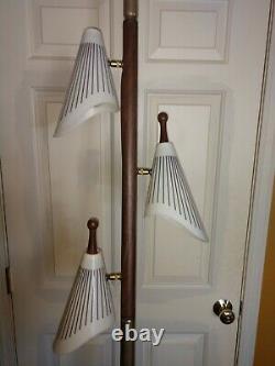 Vintage Mid Century Tension Pole Floor Lamp 1950s/60s Plastic Shades Gold Metal