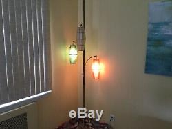 Vintage Mid Century Tension Pole Lamp 3 Way Multi Color Shades Retro