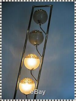 Vintage Mid Century Tilt Floor Pole Lamp Textured Glass Shades 4 Lights Mazzega