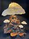 Vintage Mid-century Modern Magic Mushroom Lamp Coral Shade Wood Psychedelic Boho