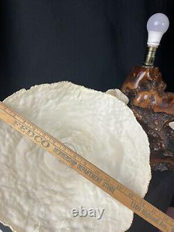 Vintage Mid-century Modern Magic Mushroom Lamp Coral Shade Wood Psychedelic BOHO