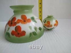 Vintage Milk Glass Hurricane Lamp Shade Globe Parts Poppies Flowers Hand Painted