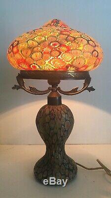 Vintage Millefiori Glass mushroom shaped lamp with glass shade and base